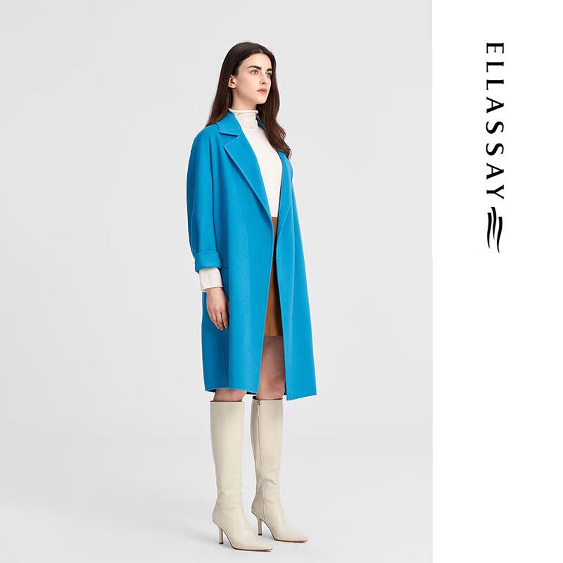 ELLASSAY Women's Wool Cashmere Blend Blue Tweed Coat