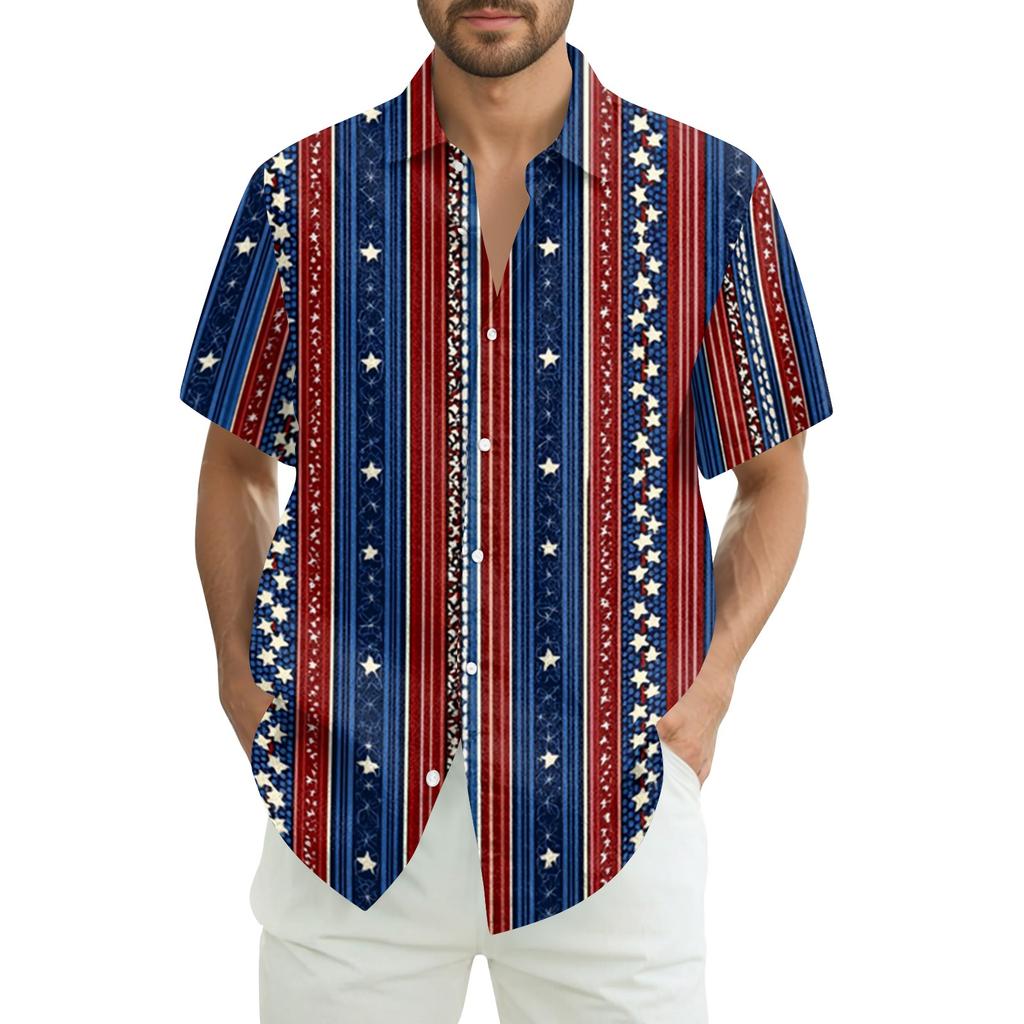 Men's Summer Casual Independence Day Print Short-Sleeve Shirt