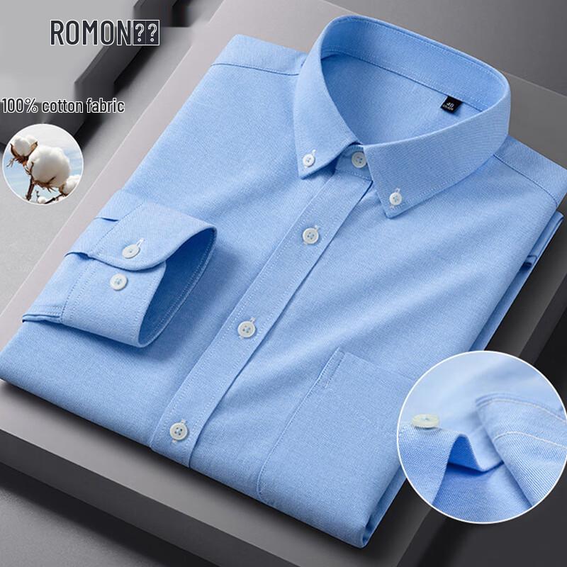 ROMON Men s Spring 100% Cotton Oxford Long Sleeve Shirt 42