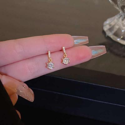 Single Diamond Stud Earrings Women's Niche Light Luxury Fashion High-end Ins Cold Wind Six-claw Flash Diamond Earrings