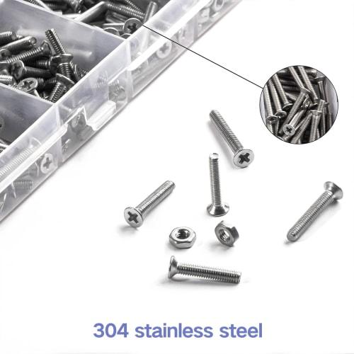 Zmbroll 560pcs Flat Head M2.5 Machine Screws, 304 Stainless Steel, Full Thread, Fasteners, Bolts, Nuts, Assorted Kit, M2.5x4/5/6/8/10/12/14/16/18mm