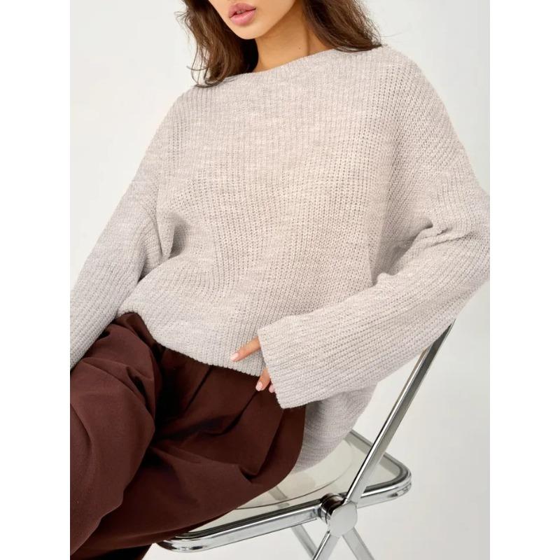 Retro Knit Sweater Women's Round Neck Pullover Sweater Loose Women's Clothing