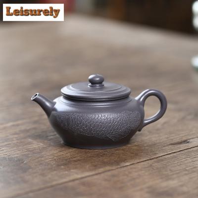 Théières Yixing Créatives en Argile Violette 200 ml Pot à Poisson Sculpté à la Main Argile Brute Bleu Azur Bouilloire à Infusion de Thé avec Infuseur Service à Thé Zisha
