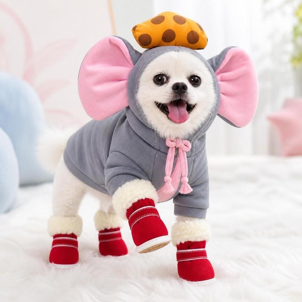 4Pcs Fashion Warm Winter Dog Shoes Anti-slip Cats Puppy Socks Thickened Cotton Pet Shoes for Small Medium Dog