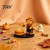 Fall Theme Room Decor Halloween Campfire Tealight Holder, Mummy Ghost Scarecrow Resin Decorative Ornaments Candle Stand for Desk, Harvest Table