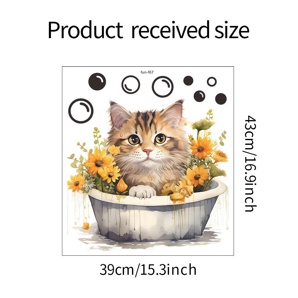 

Мультяшная ванна, кошка, подсолнух, цветок, ванная комната, украшение ванной комнаты, декоративные настенные наклейки 39*43CM/fun-f67