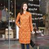 Women's 90-down light and thin down round neck rhombus medium and long women's clothing light and thin down jacket
