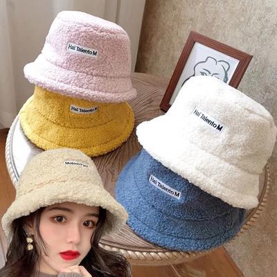 Lamb Wool Bucket Hat Winter Warm Hats For Women Lady Thicken Flat Top Cap Unisex Men Panama Outdoor Fisherman Hat Caps
