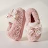 Bow cotton slippers female cute autumn and winter new home warm thick bottom ladies couple household fluffy slippers
