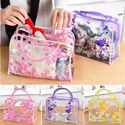 Borse Trucco in PVC Trasparente Portatili da Donna Floreali Impermeabili Borsa Cosmetica da Viaggio Pochette Portaoggetti per Doccia