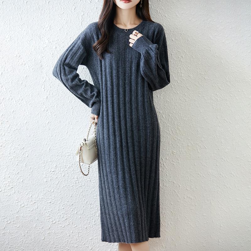Women Sweater Dress 100% Wool MODERN NEW SAGA O-neck Knit Long Pullover Winter Jumpers Wool Long Dress Female