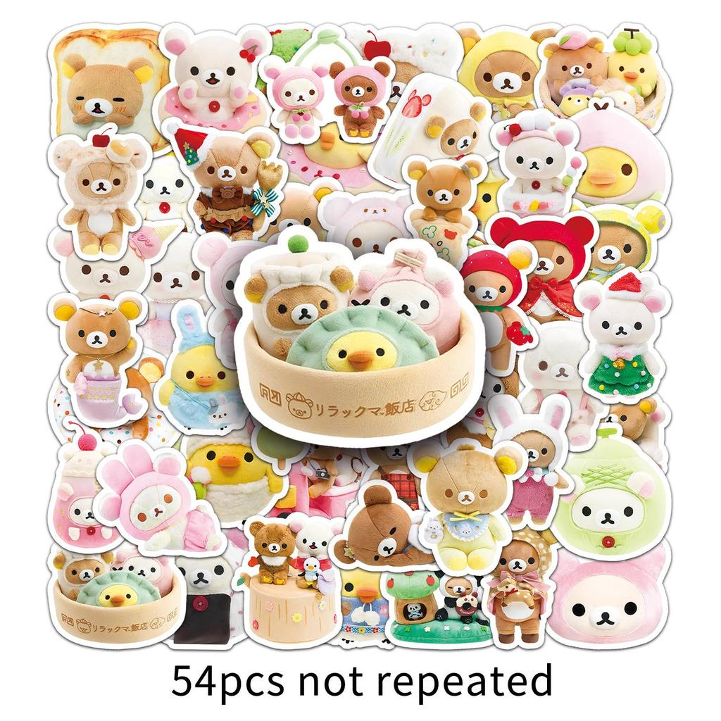 54 Pieces of Relaxed Bear Graffiti Stickers Cartoon Cute Ins Fenggu Card Decorative Mobile Phone Case Water Cup Creative DIY Stickers