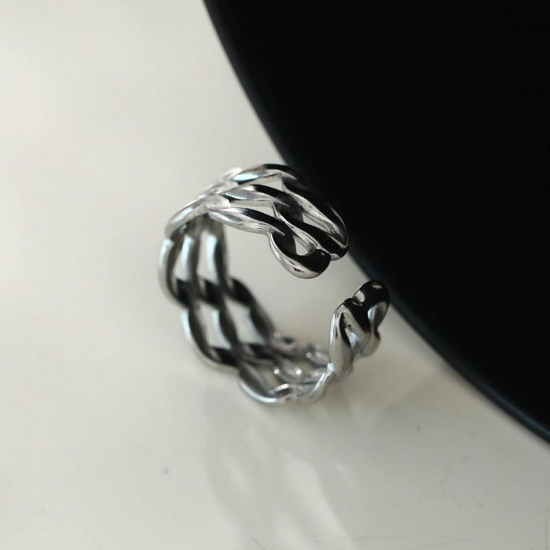 Adjustable Open Ring Men Women Minimalist Geometric Double Band Wave Design Plated Retro Chic Jewelry