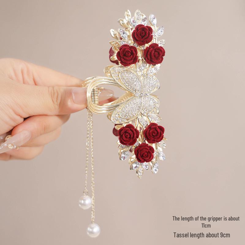 Краб для волос «Красная роза»: Элегантная заколка для волос высокого класса 2025 для женщин, свадебный аксессуар в древнем стиле