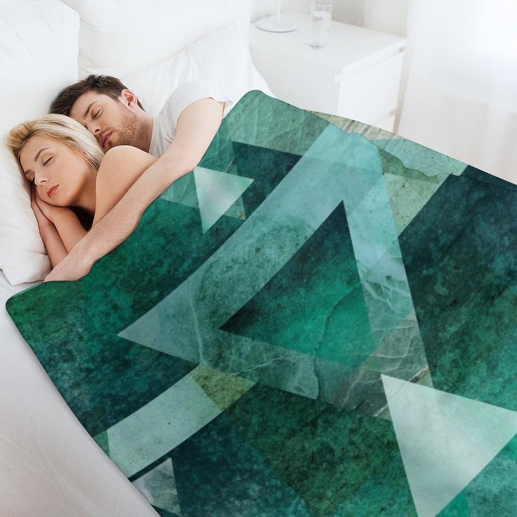 Green Geometric Throw Blanket Picnic Thermals For Travel Bed Fashionable For Sofa Thin Blankets