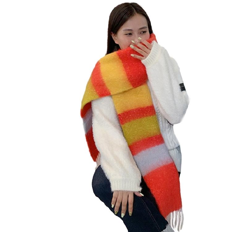 Adult Women Warm Scarf Thicken Rainbow Long Scarf Soft CashmereFeel Shawl Scarf