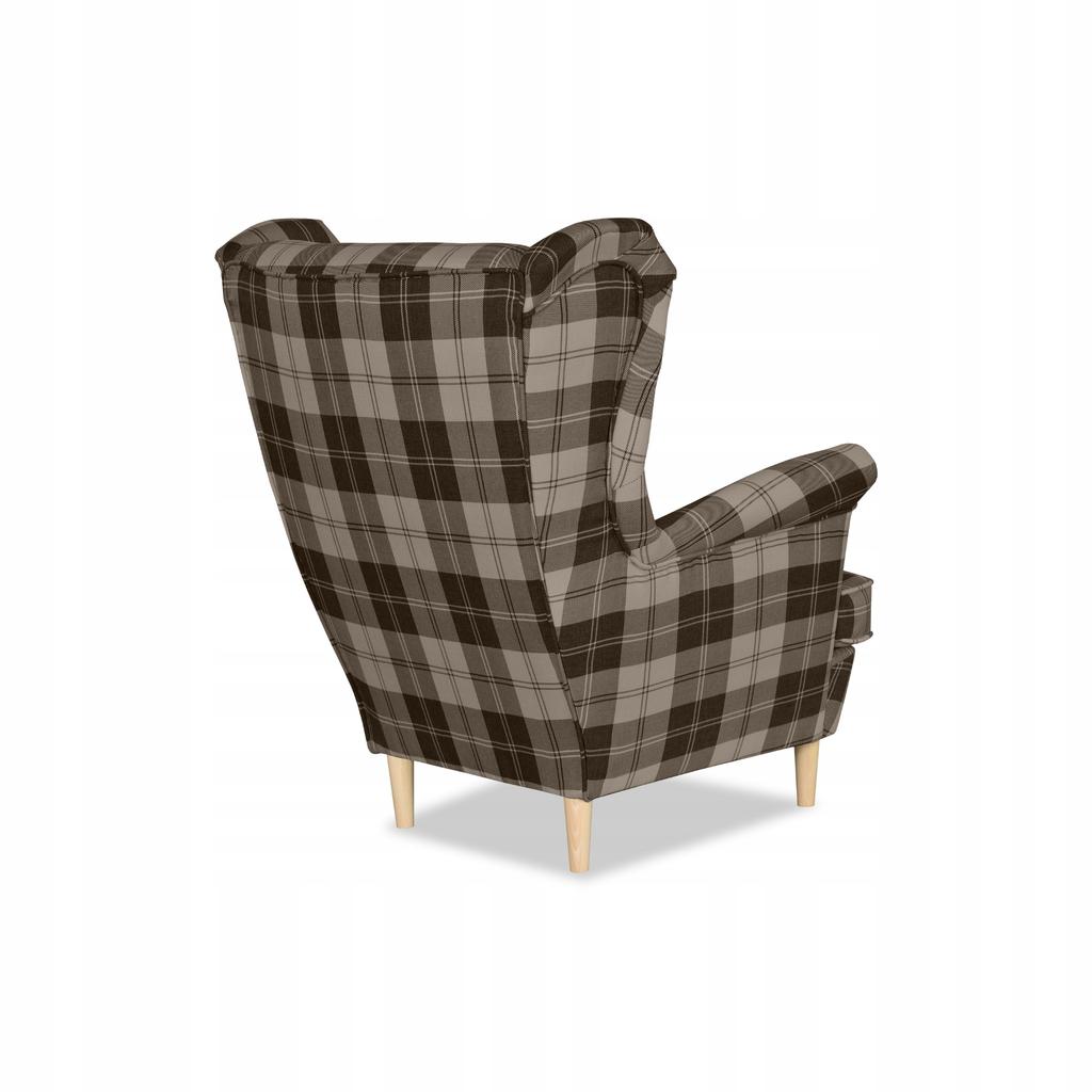Fotel uszak Winston z podnóżkiem pufą Family Meble krata brązowa