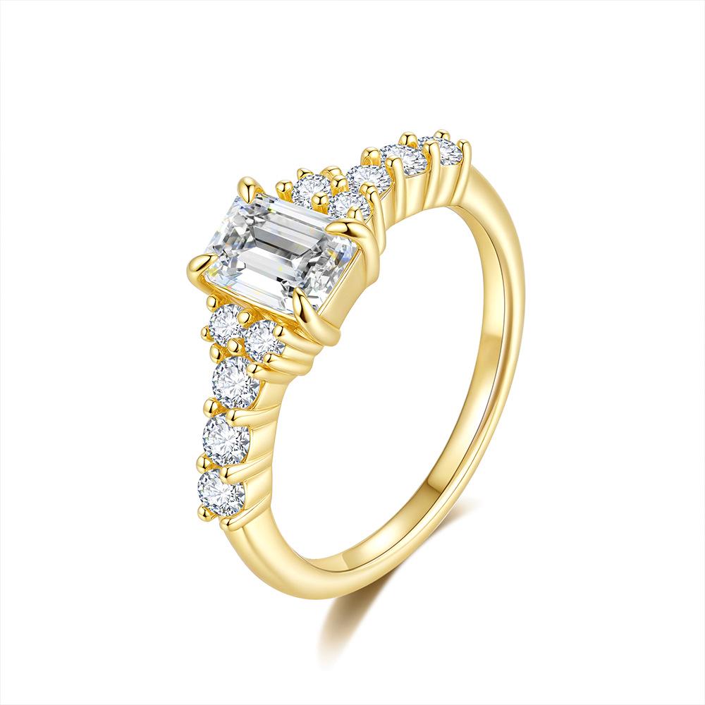 Fashionable Rectangular Moissanite Sterling Silver Index Ring with Light Luxury Design Size 5