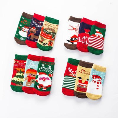 3Pair/lot Cotton Spring Winter Autumn Baby Girls Boys Kids Socks Children Striped Terry Snowflake Elk Santa Claus Christmas Bear