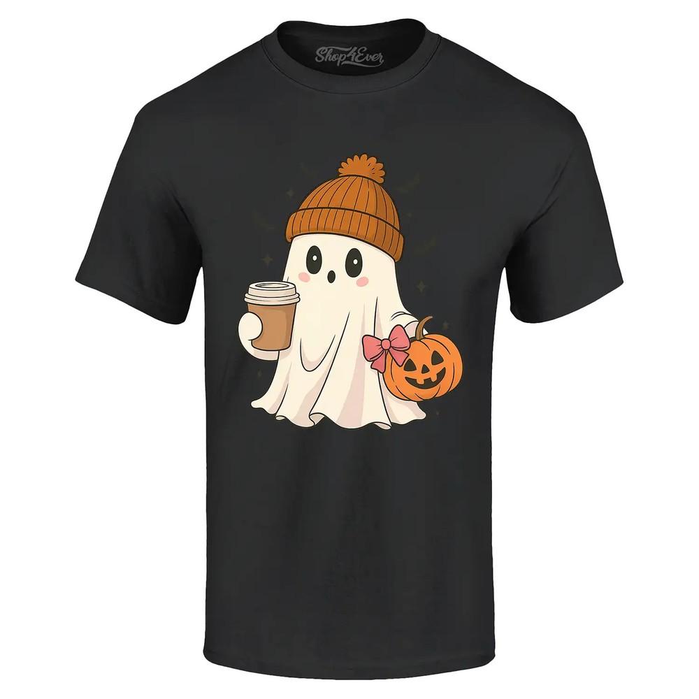 Fall Ghost with Coffee Latte T-shirt Cute Autumn Halloween Shirt