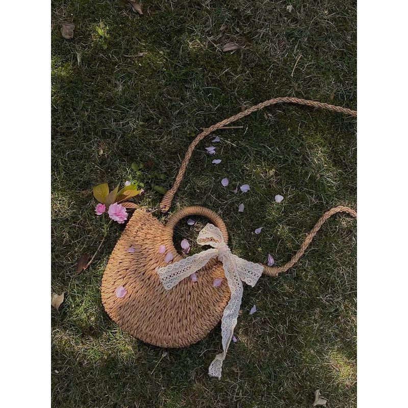 

Summer Woven Bag Women Niche Design Semicircle Straw Bag Leisure Holiday Style Beach Bag Women Portable Messenger Bag Khaki