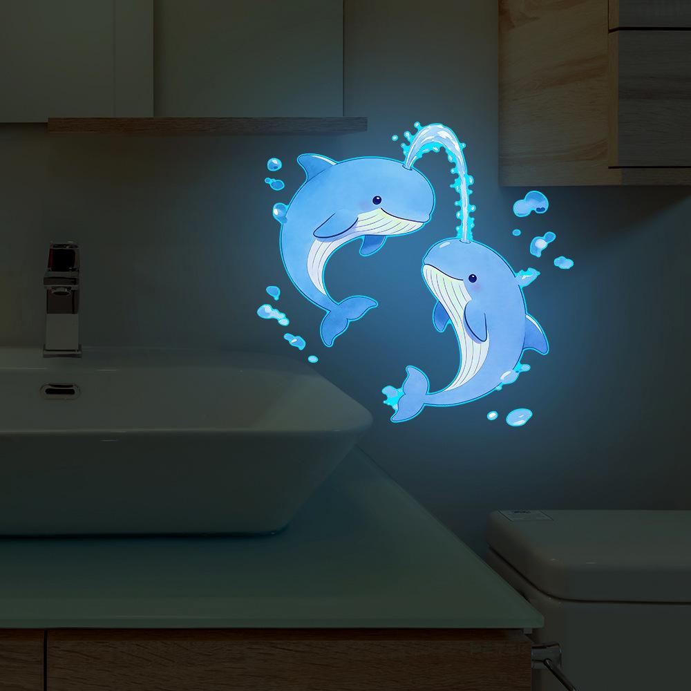 Cartoon Playtime in The Water, Dolphins, Bathroom, Toilet, Wall Decoration, Night Light Stickers