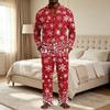 Kerstpyjamaset voor heren met knopenhemd en rechte broek, Casual print nachtkleding tweestukken outfit, Feestelijke loungewear voor de feestdagen