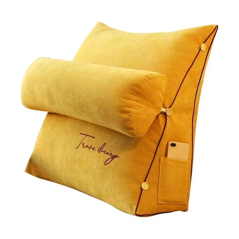Reading Backrest Triangular Lumbar Support Cushion with Headrest Plush Back Pillow for Pain Relief Sofa Bed Chair Waist Cushion 45x45x20cm жёлтый