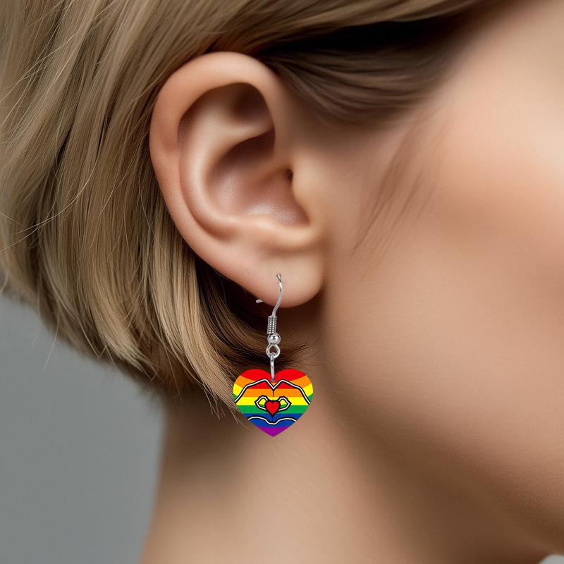2D Flat Pride Earrings Rainbow Heart Earrings Acrylic Earrings Fashion Jewelry Elegant Earrings Party Earrings Holiday Gift for Friends Party Favor