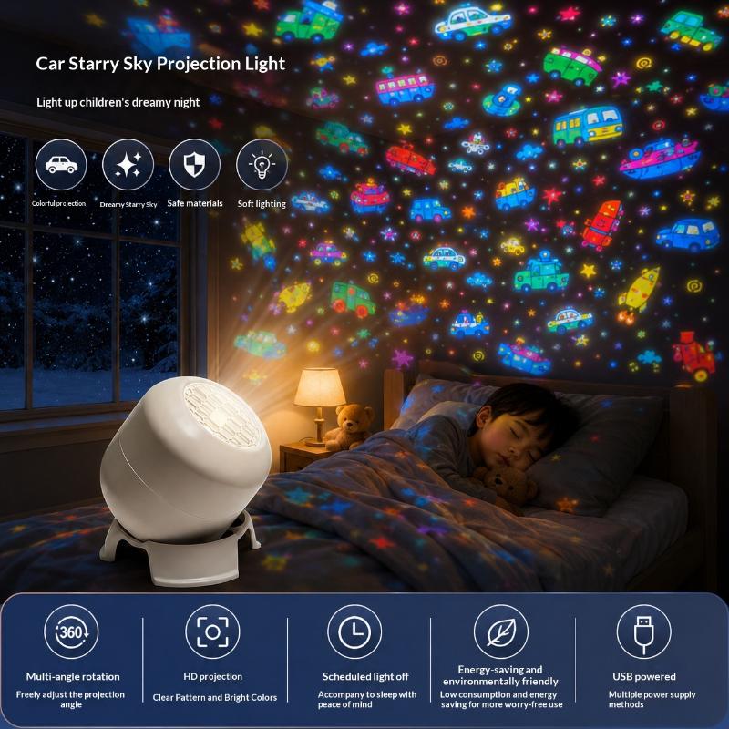 360 Rotating LED Projector Atmosphere Light Rechargeable Dimmable Night Lamp for Kids Bedroom Nursery Decor