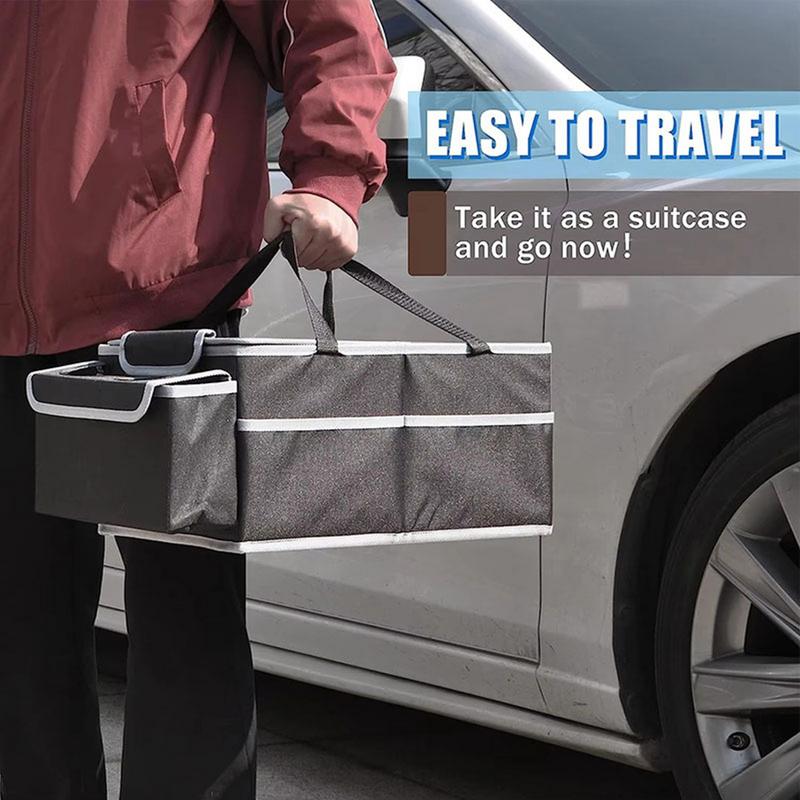Trunk Organizer For Car Car Trunk Storage Organizer With Multiple Compartments Cup Holder Foldable For Travel Interior Bed Road