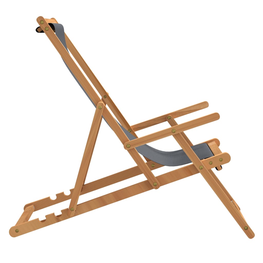 Vidaxl Folding Beach Lounger, Solid Teak Wood, Gray