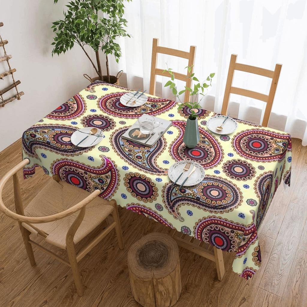 White Paisley By Koramo Custom Rectangular Tablecloth Waterproof Table Cover for Dining Events Table Cloth