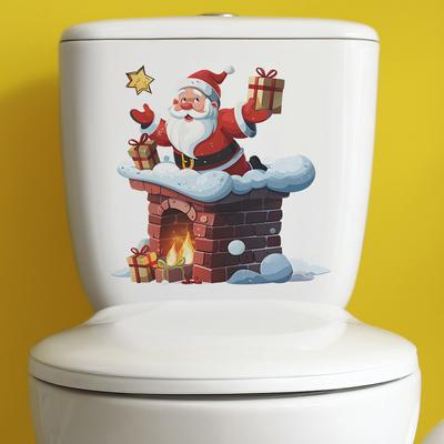 Cartoon Weihnachtsmann Schornstein präsentiert Toilettenaufkleber Badezimmer Toilette Home Dekoration Aufkleber