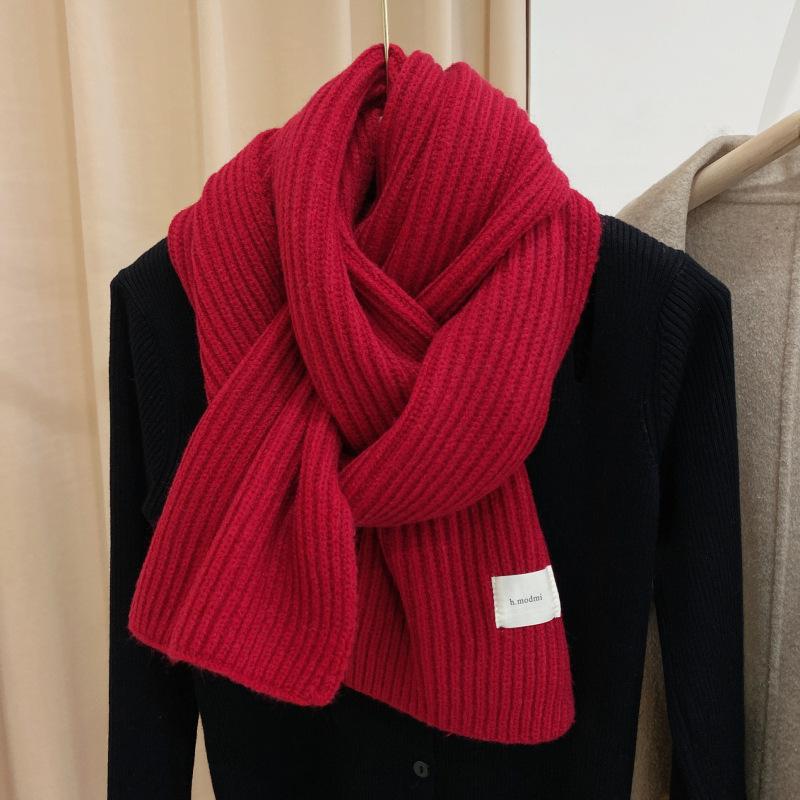 Korean version autumn and winter soft knitted wool scarf female versatile warm student solid color scarf thickened couple brown