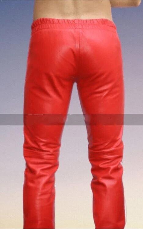 Gestreifte Rot & Weiße Qualitätsbekleidung Herren Neu Echt Weiches Hochwertiges Lammlederhose