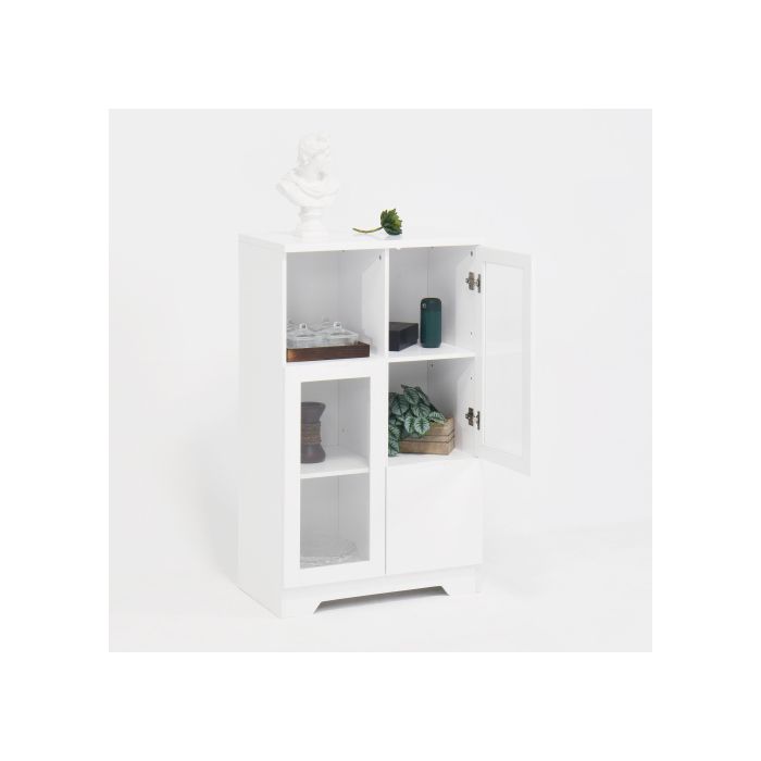 Armoire En MDF Laqué Avec Portes Vitrées Et Tiroir, Espace De Rangement Ouvert, Blanc, Chambre À Coucher, Salon