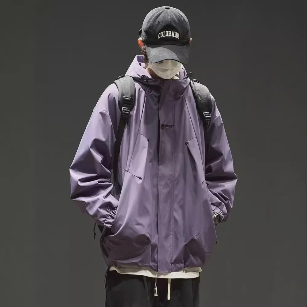 Men's Oversized Retro Solid Color Hooded Jacket - Trendy, Functional, and Unisex