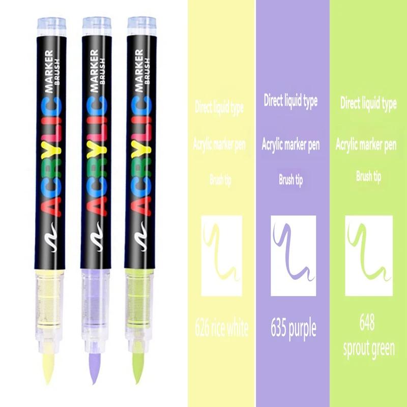 3Pcs Acrylic White/Black/Red/Blue Marker Brush Pens Art Markers for Rock Painting Stone Glass Wood Fabric Metal Tire Canvas