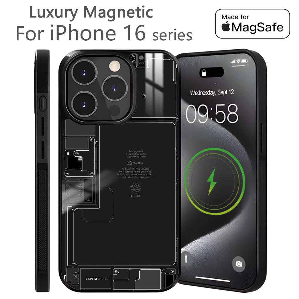 Creative Circuit Board Pattern Phone Case For iPhone 16 15 14 13 Pro Max Plus Mini Magnetic Magsafe Wireless Charging Cover