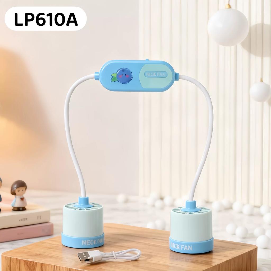 New Cartoon Neck-Hanging Fan, USB Rechargeable, Two-Speed Strong Wind, Portable Outdoor Sports Fan for Lazy People