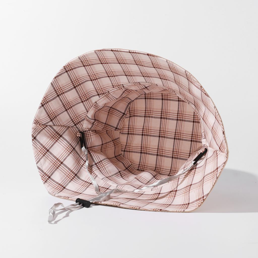 Korean Literary Plaid Double-sided Solid Color Fisherman Hat Versatile Casual Girls Sun Protection Caps