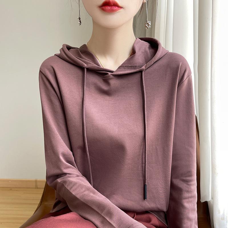 Women's New Hoodie Sweatshirt for Women Spring and Autumn Long-sleeved Knitted Sweater Mercerated Cotton Hooded T-shirt Top Thin