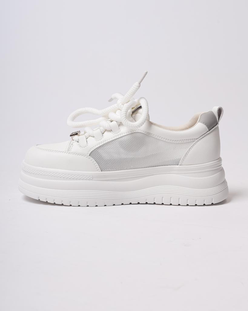 Кроссовки на платформе с сеткой Allsy 6808 36 белые кожа текстиль