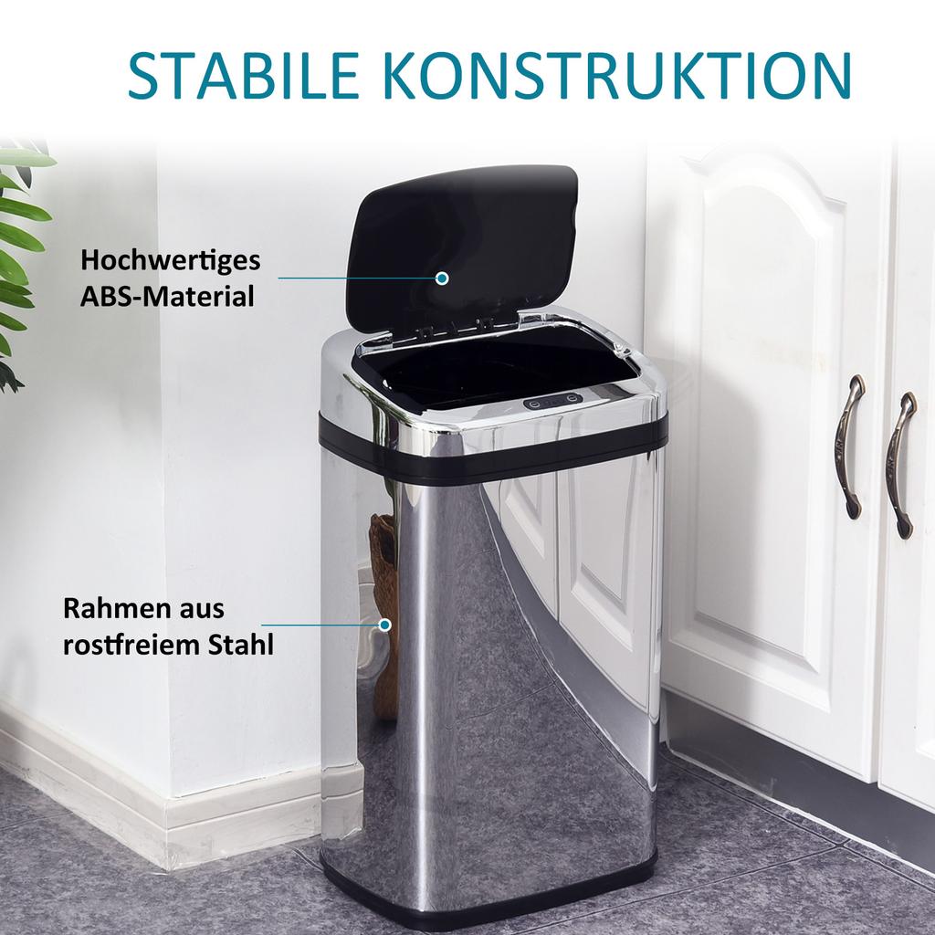 30L Stainless Steel Motion Sensor Lid Bin - Silver Tone