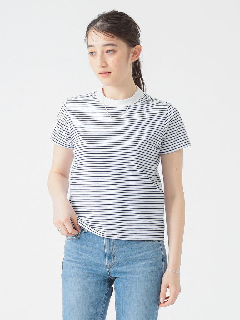 LIFE STORE by BEAMS TEE ORCIVAL Striped Crew Neck BMING S/S T-Shirt, Women's, White/Blue