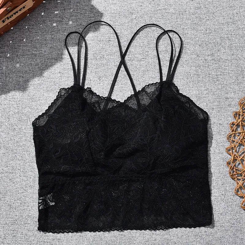 Ladies Beautiful Back Sexy Lace Sling Wrap Chest Vest No Steel Ring One-Piece Bottoming Large Size Elastic Breathable All-match Bra