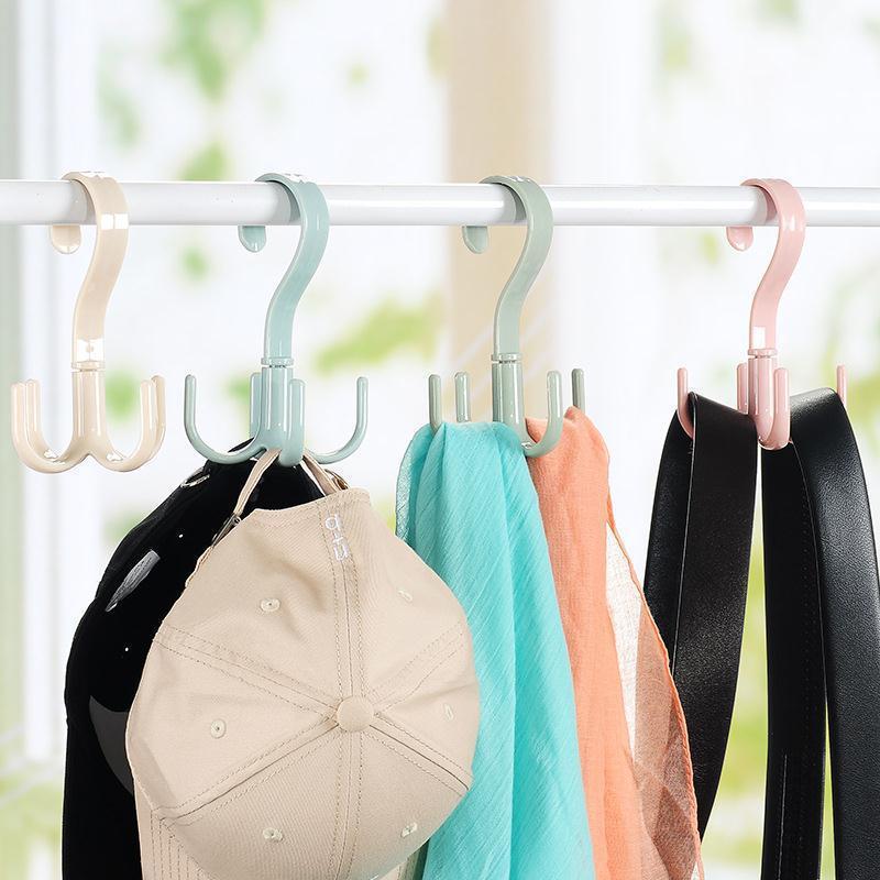 4 Hooks Clothes Rack Neck Tie Holder Space Saving Handbag Clothes Ties Bag Holder Shelf Clothes Shoe Hanger 360 Degrees Rotated Belt Closet