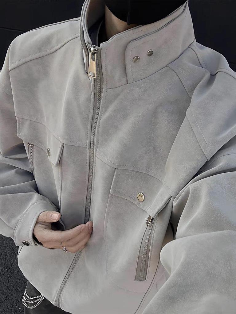 SWAMP AREA Matte Velvety PU Leather Men's Retro American Workwear Jacket - Autumn/Winter Style
