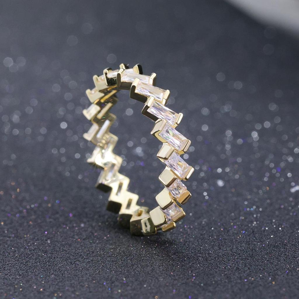 S925 Sterling Silver Wave Z-Shape Zircon Inlaid Fashion Ring for Women